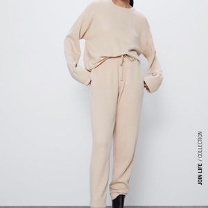 Zara Full Cut Suit Sweater Jogger Set in Sand